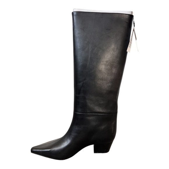 Zara Women's Black Leather Block Heel Pointed Toe High Boots US 7.5 Sz 38 $179 - Picture 5 of 13